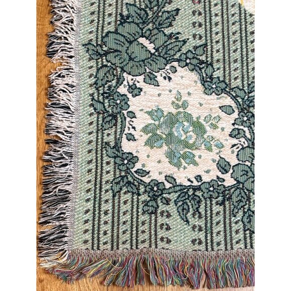 VTG Crown Crafts Roses Floral Tapestry Throw Blanket Tracy Porter Cotton/Acrylic - Picture 10 of 10